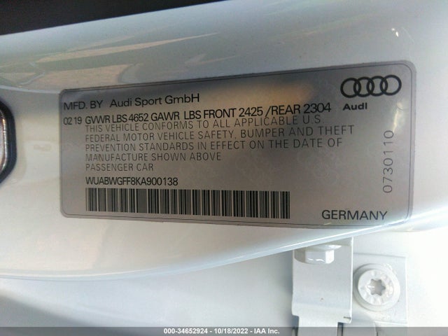 2019 Audi RS 3, VIN: WUABWGFF8KA900138
