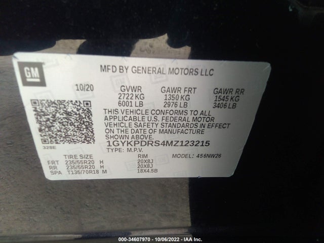 2021 Cadillac XT6, VIN: 1GYKPDRS4MZ123215