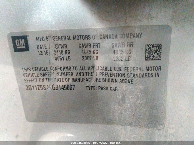 2016 Chevrolet Impala, VIN: 2G11Z5SA1G9149667