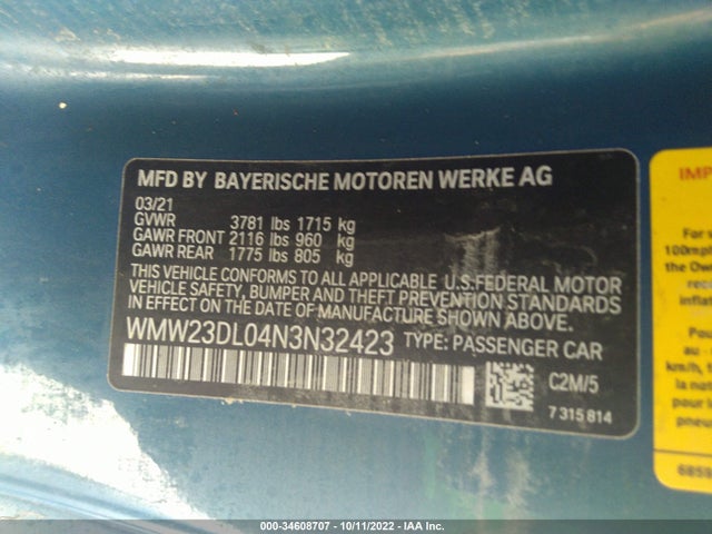2022 Mini Roadster, VIN: WMW23DL04N3N32423