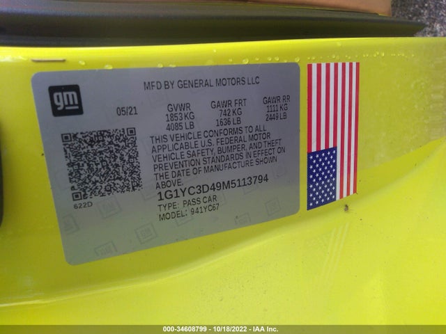 Chevrolet Corvette 3lt 2021 1G1YC3D49M5113794 Image 9