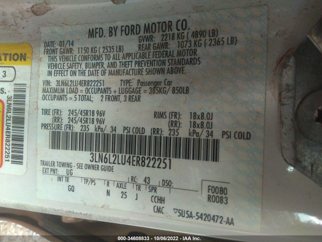 Lincoln MKZ 2014 3LN6L2LU4ER822251 Image 10