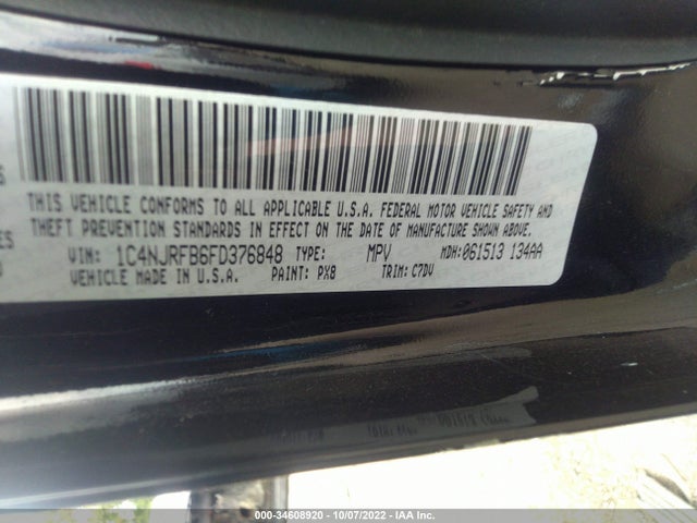 2015 JEEP PATRIOT LATITUDE VIN: 1C4NJRFB6FD376848