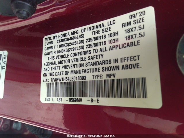 Honda CR-V EX 2020 7FARW1H54LE018393 Image 9