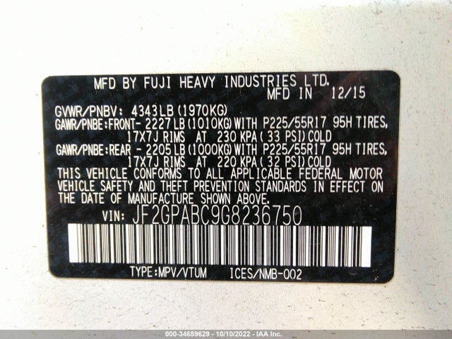2016 Subaru Crosstrek, VIN: JF2GPABC9G8236750