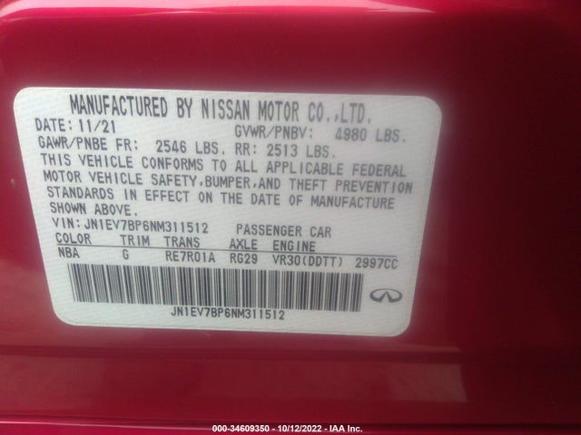 2022 Infiniti Q50, VIN: JN1EV7BP6NM311512