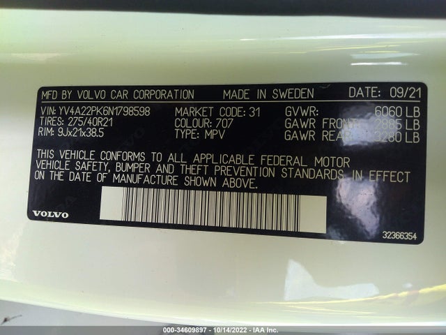2022 Volvo XC90, VIN: YV4A22PK6N1798598