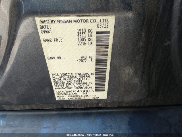 2015 NISSAN ALTIMA 2.5 SV VIN: 1N4AL3AP7FC414415