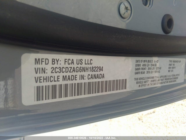 2022 Dodge Challenger, VIN: 2C3CDZAG6NH182294