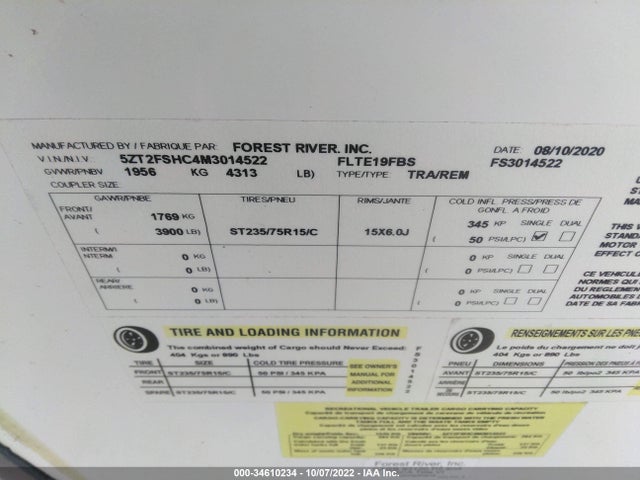 2021 FOREST RIVER EPRO VIN: 5ZT2FSHC4M3014522