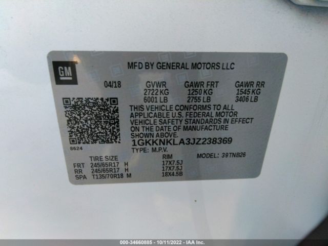 1GKKNKLA3JZ238369 GMC ACADIA SLE