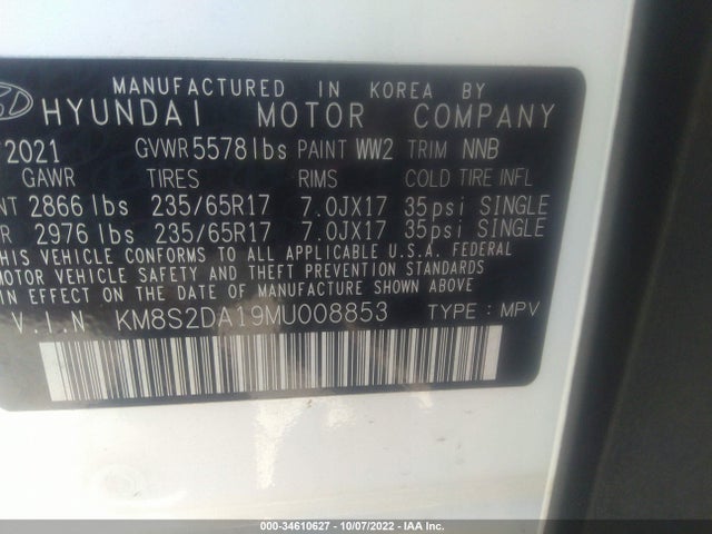 2021 Hyundai Santa Fe, VIN: KM8S2DA19MU008853