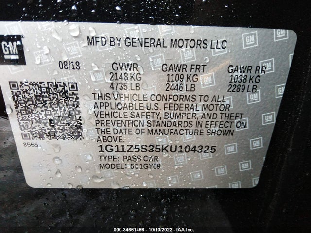 2019 Chevrolet Impala, VIN: 1G11Z5S35KU104325