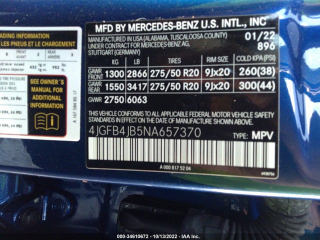 2022 Mercedes-Benz GLE-Class, VIN: 4JGFB4JB5NA657370