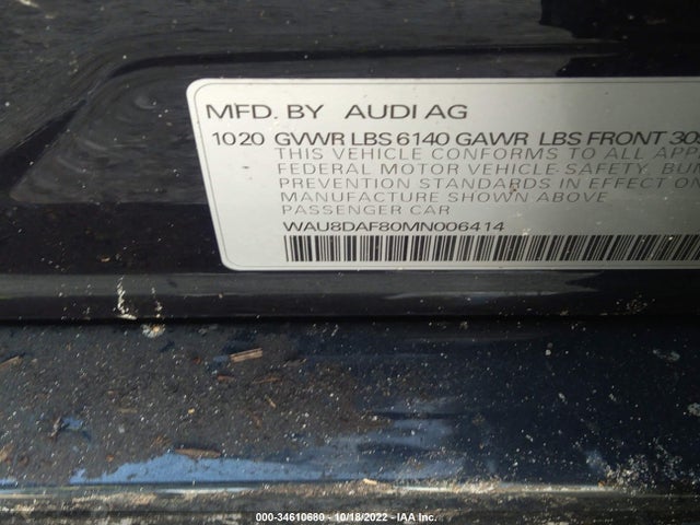 2021 Audi A8, VIN: WAU8DAF80MN006414
