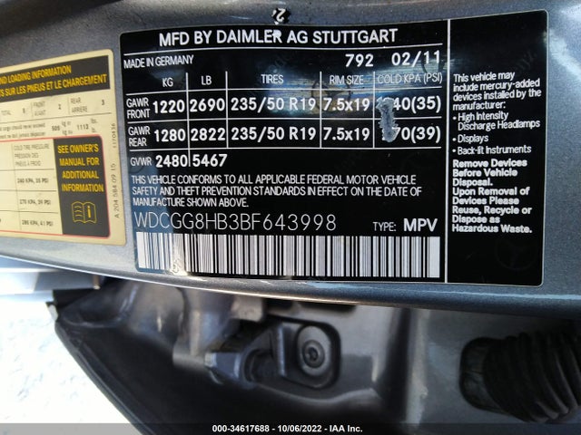 2011 MERCEDES-BENZ GLK-CLASS GLK 350 VIN: WDCGG8HB3BF643998