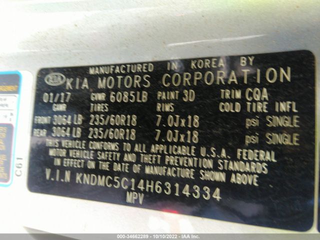 KNDMC5C14H6314334 KIA Sedona Sx