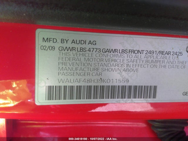 Audi A4 2.0t Special Edition 2009 WAUAF48H39K011559 Image 10