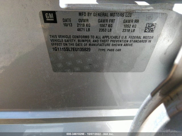 Chevrolet IMPALA 1LT 2014 1G1115SL7EU135829 Image 9