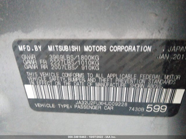 JA32U2FUXHU009228 Mitsubishi Lancer Es/le
