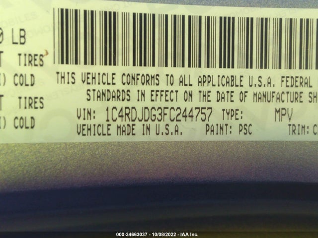 2015 DODGE DURANGO LIMITED VIN: 1C4RDJDG3FC244757