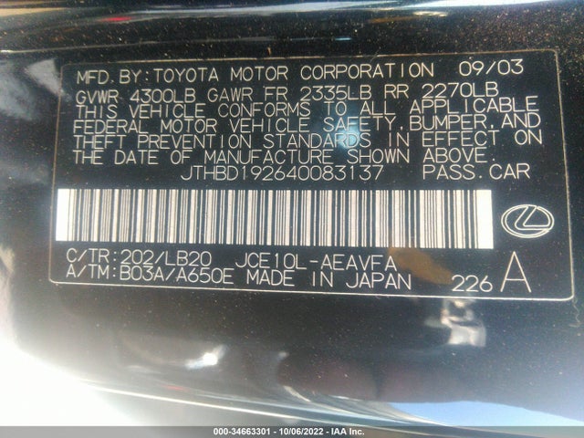 Lexus IS 300 2004 JTHBD192640083137 Image 10