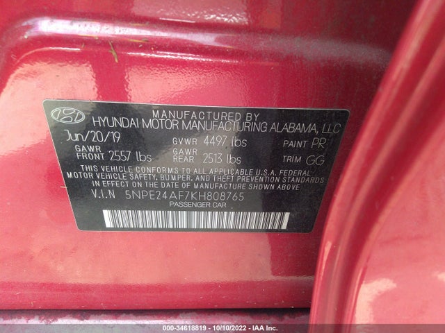 Hyundai SONATA SE 2019 5NPE24AF7KH808765 Image 10