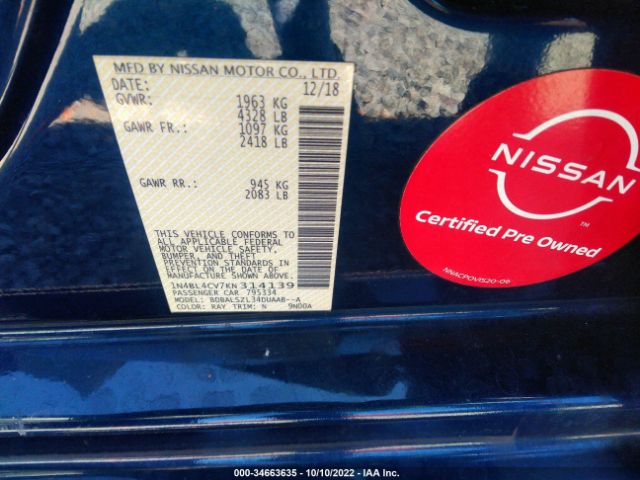 1N4BL4CV7KN314139 Nissan Altima 2.5 Sr