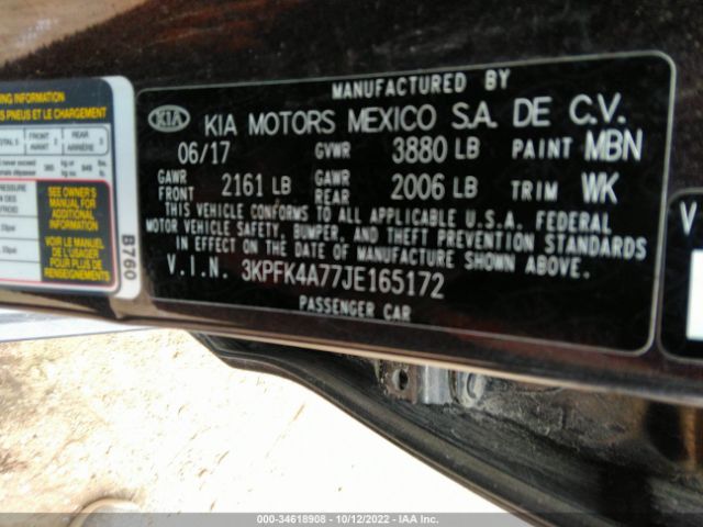 3KPFK4A77JE165172 KIA FORTE LX