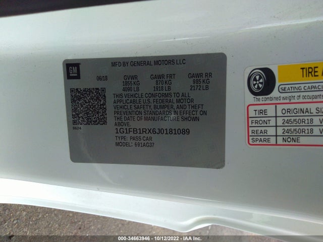 2018 Chevrolet Camaro, VIN: 1G1FB1RX6J0181089
