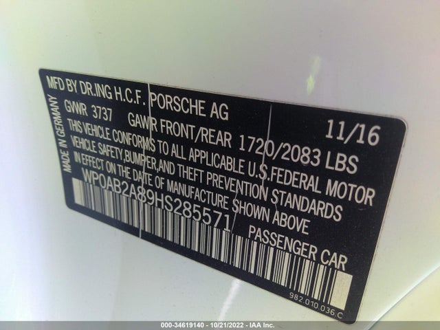 2017 Porsche Cayman, VIN: WP0AB2A89HS285571