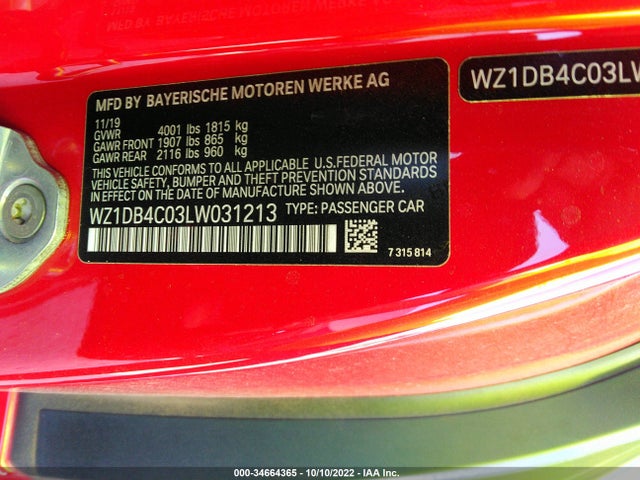 2020 Toyota Supra, VIN: WZ1DB4C03LW031213
