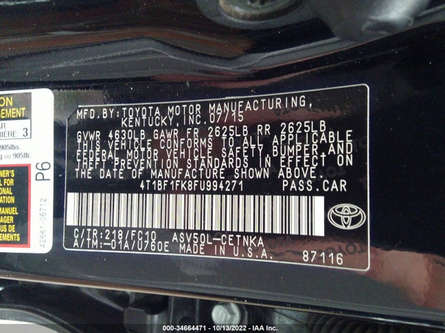 Toyota CAMRY LE 2015 4T1BF1FK8FU994271 Image 9