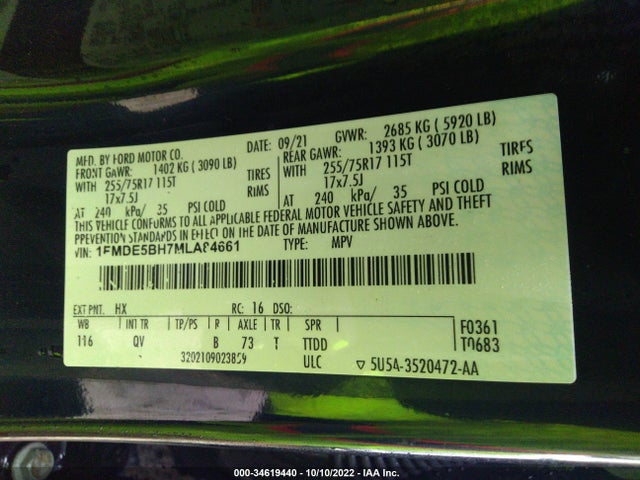 Продаж на аукціоні авто 2021 Ford Bronco Base/big Bend, vin: 1FMDE5BH7MLA84661, номер лоту: 34619440