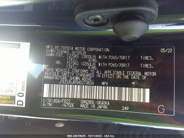 2022 Toyota 4Runner, VIN: JTEEU5JR5N5273834