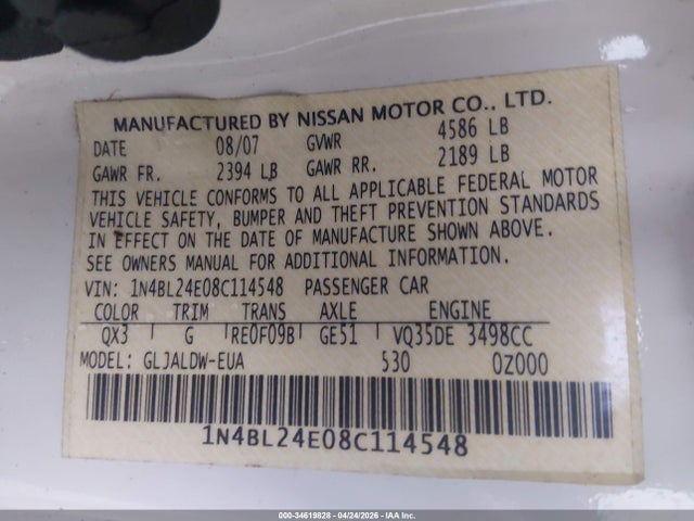 Продажа на аукционе авто 2008 Nissan Altima 3.5 Se, vin: 1N4BL24E08C114548, номер лота: 34619828