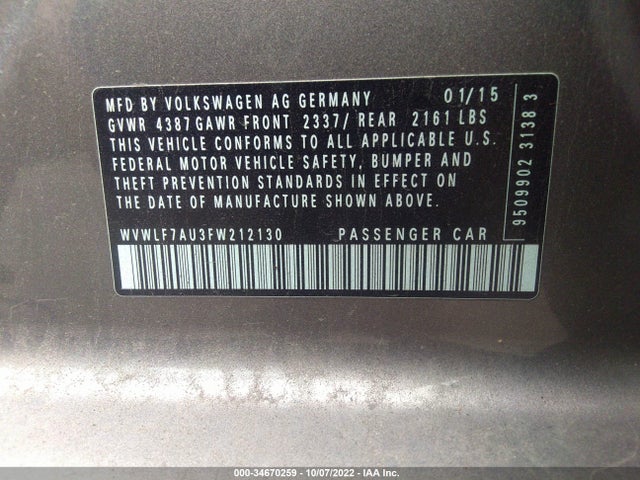 2015 Volkswagen Golf R, VIN: WVWLF7AU3FW212130