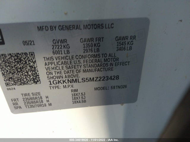 GMC ACADIA SLT 2021 1GKKNMLS5MZ223428 Image 10