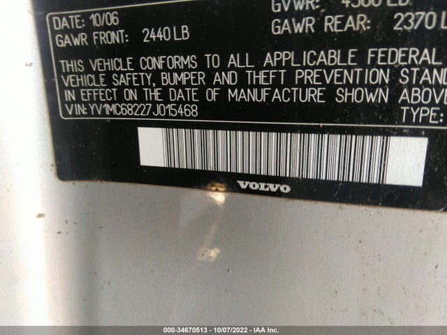 2007 VOLVO C70 VIN: YV1MC68227J015468