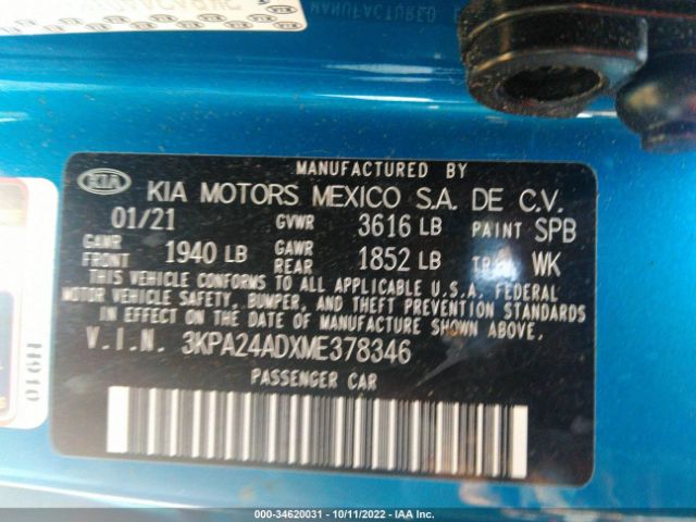 3KPA24ADXME378346 KIA RIO S