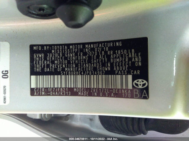 Toyota COROLLA LE 2018 5YFBURHE4JP814967 Image 9