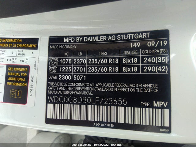 2020 Mercedes-Benz GLC-Class, VIN: WDC0G8DB0LF723655