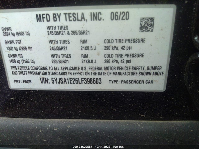 Tesla Model S Long Range 2020 5YJSA1E26LF398603 Image 14