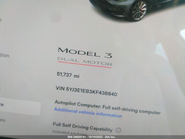 Tesla Model 3 Long Range/performance 2019 5YJ3E1EB3KF438840 Image 7