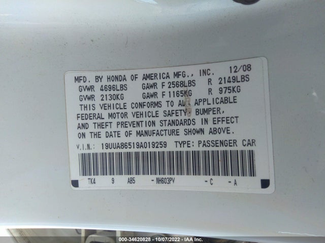 Acura TL 2009 19UUA86519A019259 Image 10