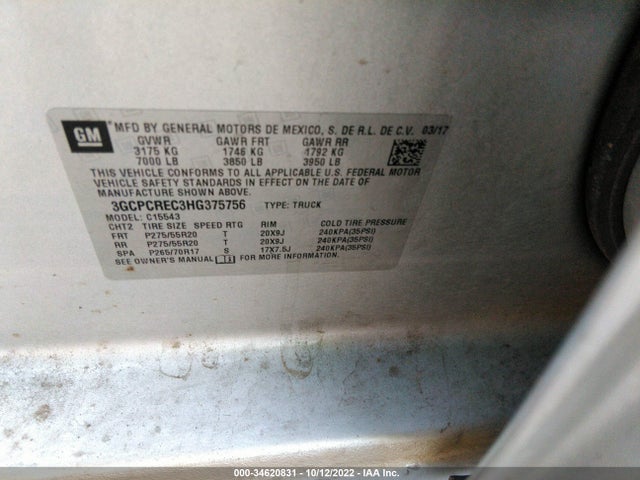 2017 Chevrolet Silverado 1500, VIN: 3GCPCREC3HG375756