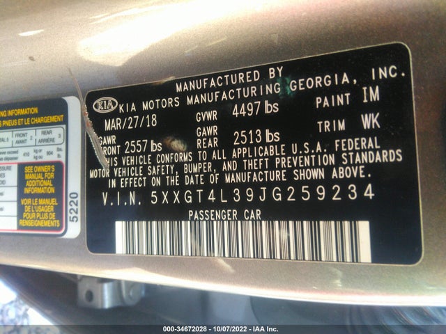 KIA Optima Lx 2018 5XXGT4L39JG259234 Image 10