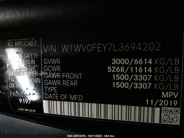 2020 Mercedes-Benz Metris, VIN: W1WV0FEY7L3694202