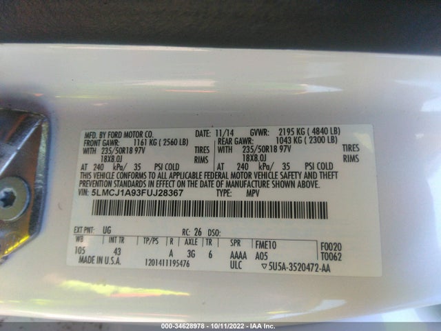 Lincoln MKC 2015 5LMCJ1A93FUJ28367 Image 10