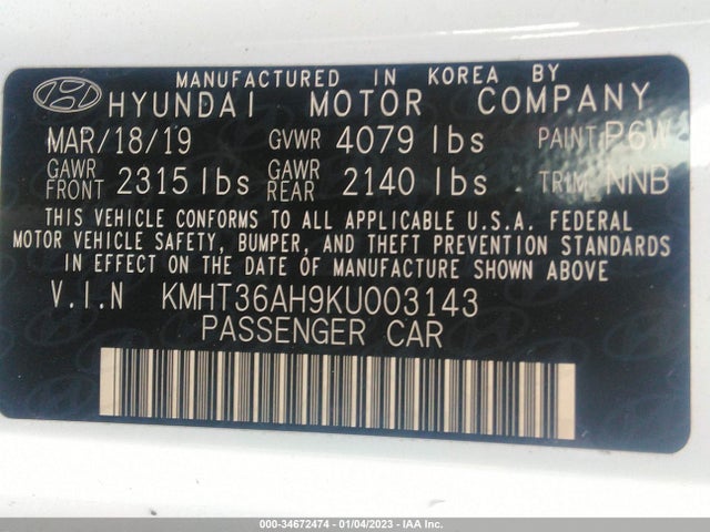 2019 Hyundai Veloster, VIN: KMHT36AH9KU003143